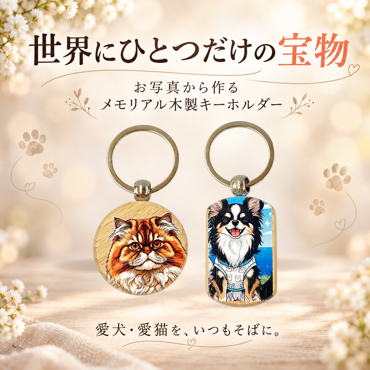 【オーダー品】メモリアル 木製キーホルダー